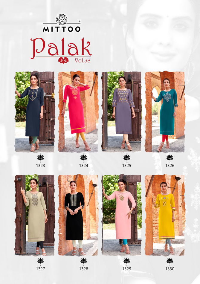 Palak Vol 38 By Mittoo Rayon Embroidery Kurtis Wholesale Shop In Surat
